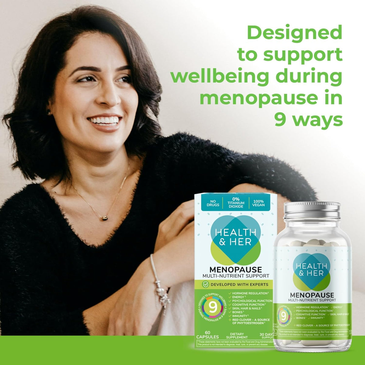 Health & Her Menopause Multi-Nutrient Support for Women – Vegan, Gluten-Free, Non-GM, 60 Capsules (1 Month Supply) - görsel 7