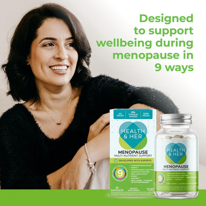 Health & Her Menopause Multi-Nutrient Support for Women – Vegan, Gluten-Free, Non-GM, 60 Capsules (1 Month Supply)