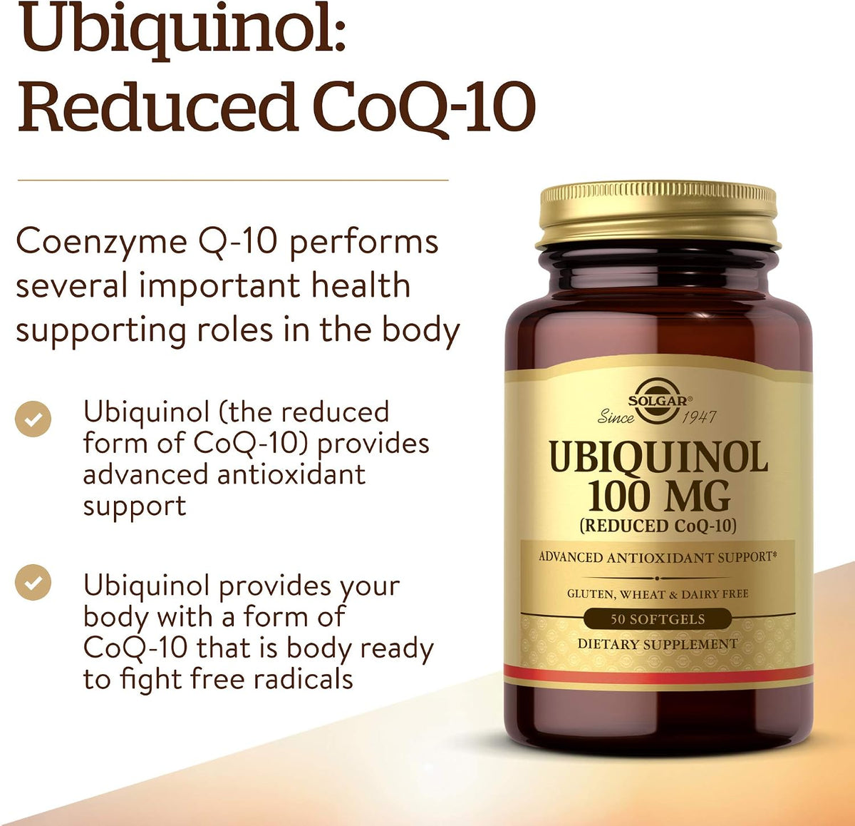 Solgar Ubiquinol 100 mg, 50 Softgels – Reduced Coenzyme Q10 – Advanced Antioxidant Formula - görsel 3