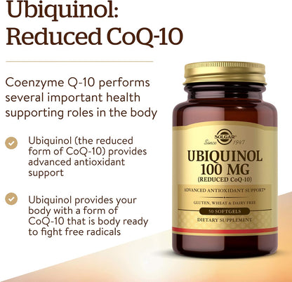 Solgar Ubiquinol 100 mg, 50 Softgels – Reduced Coenzyme Q10 – Advanced Antioxidant Formula