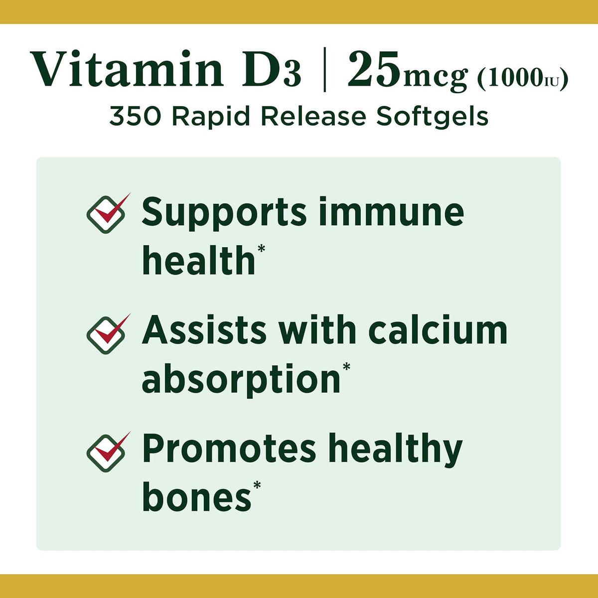 Nature's Bounty Vitamin D3 1000 IU Softgels, 350 Count - görsel 3