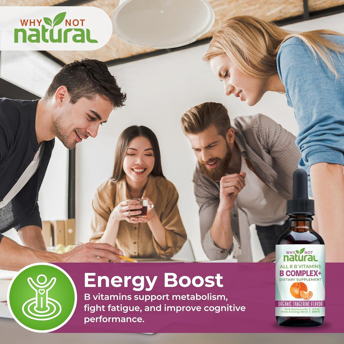 Why Not Natural Vitamin B Complex Liquid Drops – Vegan Sublingual B-Complex with Bio-available B1, B2, B3, B5, B6, Biotin, Folate, B12, Choline and Energy Support Blend - görsel 6