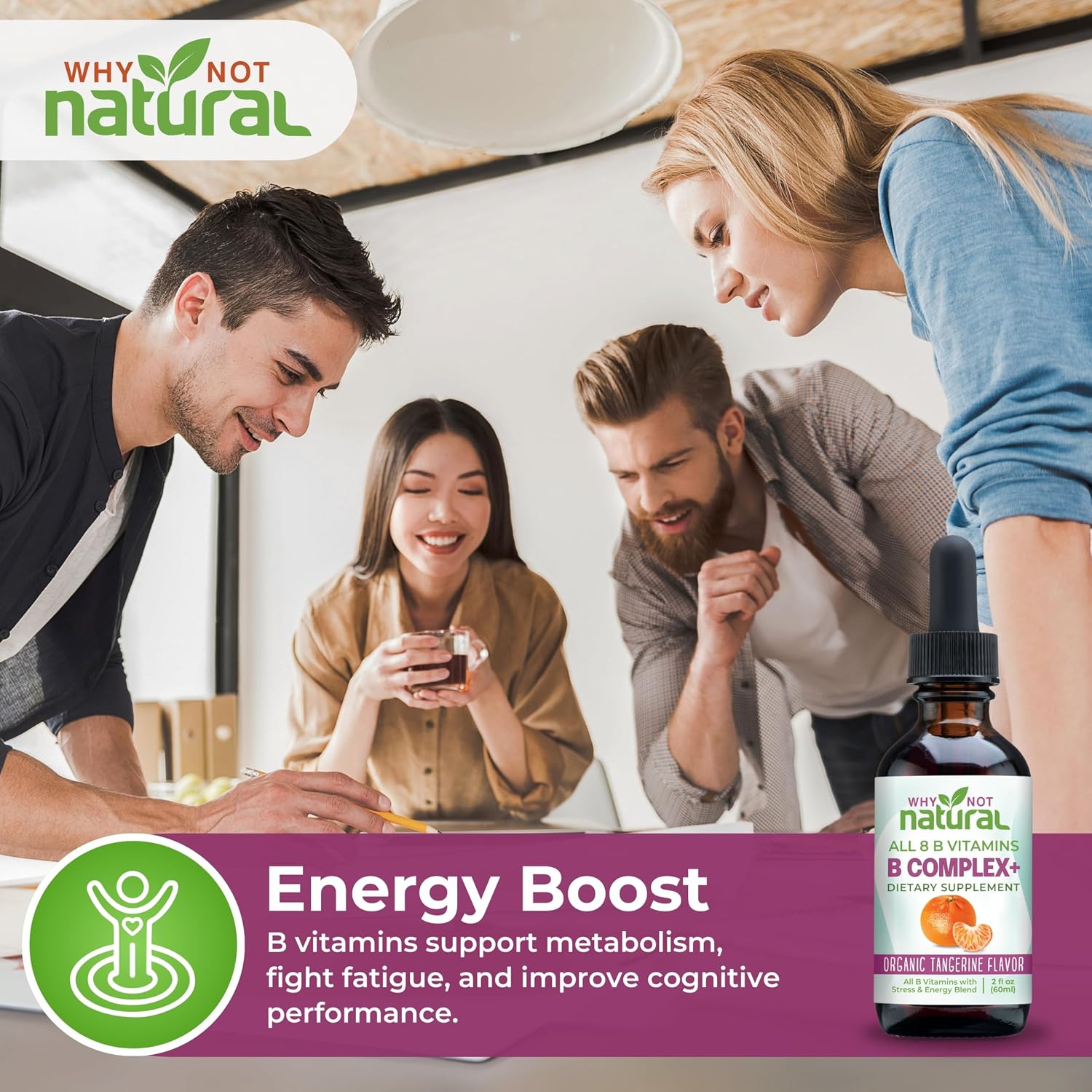 Why Not Natural Vitamin B Complex Liquid Drops – Vegan Sublingual B-Complex with Bio-available B1, B2, B3, B5, B6, Biotin, Folate, B12, Choline and Energy Support Blend - görsel 6