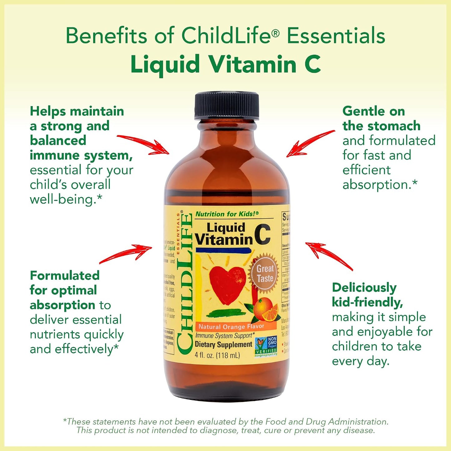 CHILDLIFE ESSENTIALS Liquid Vitamin C - Pure Vitamin C Liquid Supplement for Kids, Toddlers, & Babies, Immune System Support, Low Sugar, Natural Orange Flavour - 118 ml (Pack of 2) - görsel 5