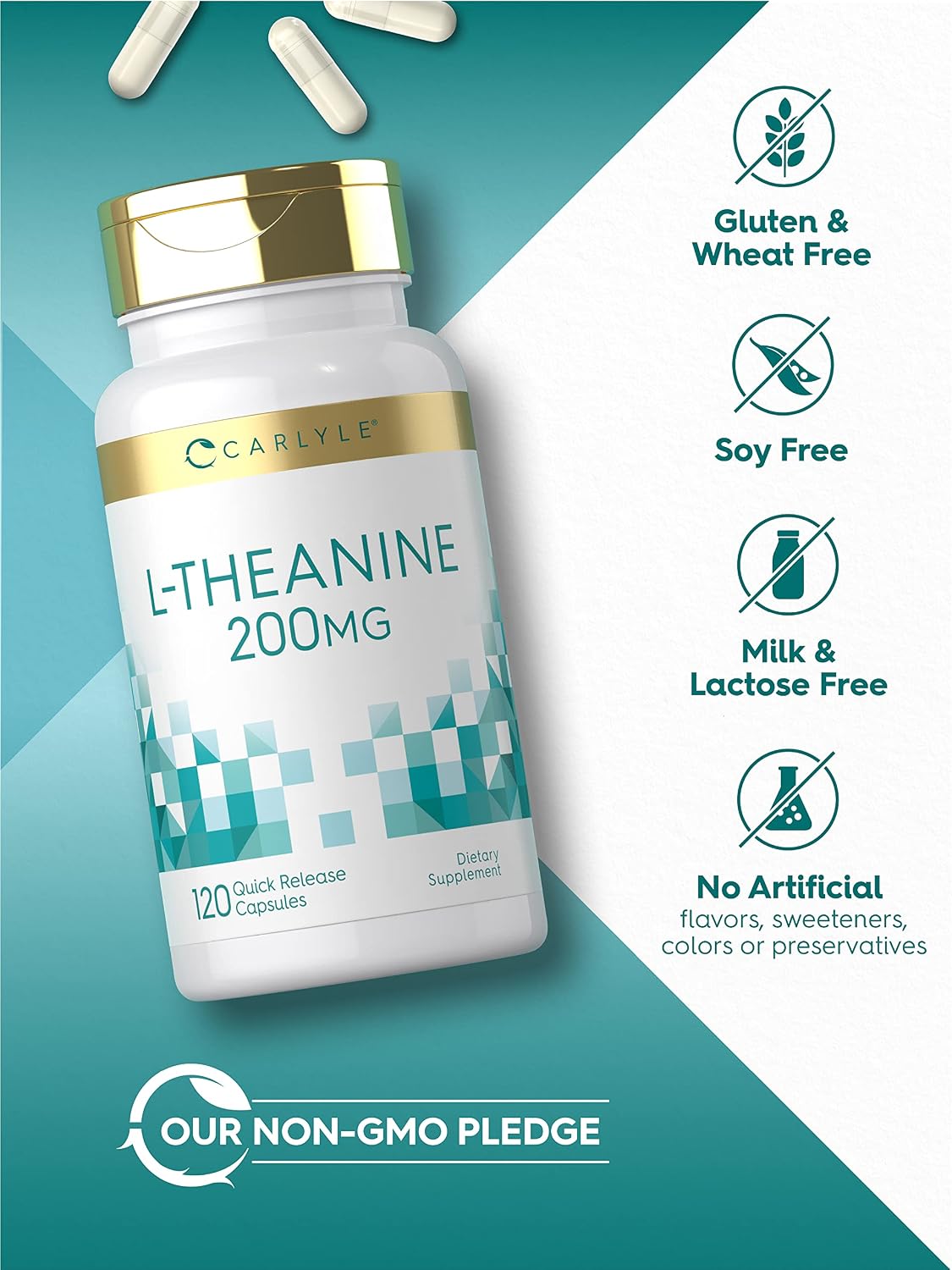Carlyle L-Theanine 200mg Supplement - 120 Capsules, Non-GMO, Gluten-free - görsel 4