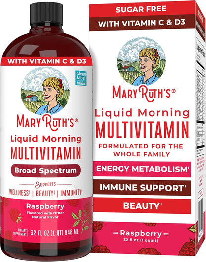 MaryRuth's Liquid Morning Multivitamin for Women, Men & Kids – Raspberry Flavour