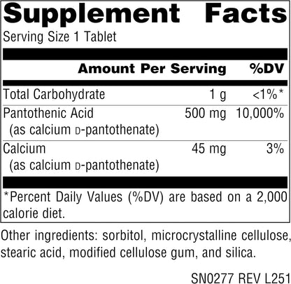 Source Naturals Pantothenic Acid (Vitamin B5) 500 mg, 100 Tablets