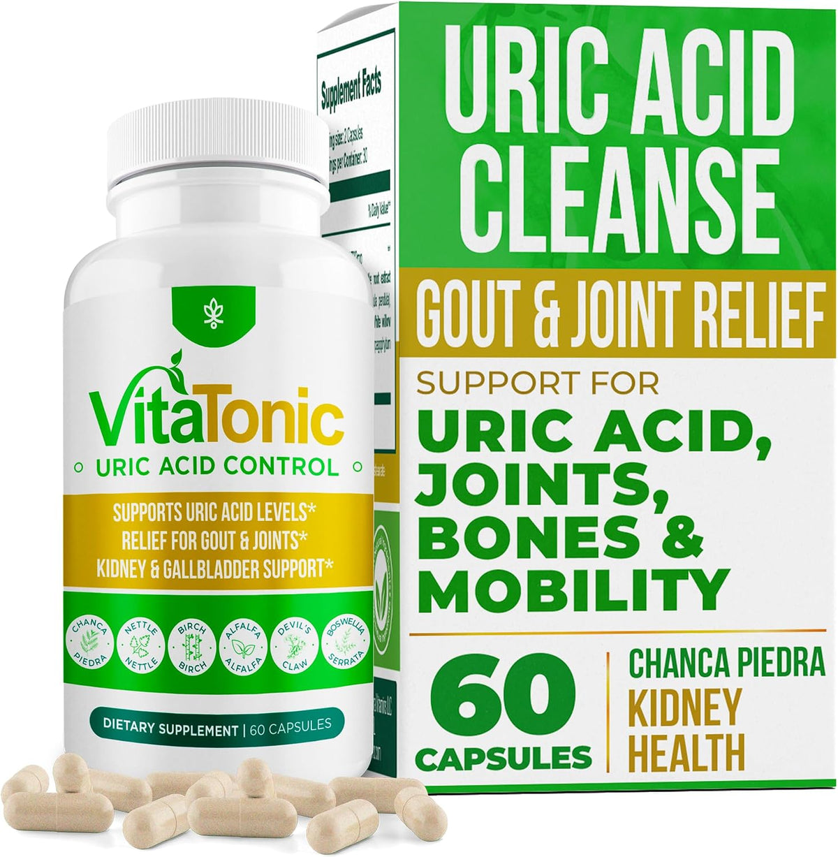 AURA VITAMINS – Vitatonic Uric Acid Balancing Aid – Herbal Joint Care Support – 60 Capsules - görsel 1