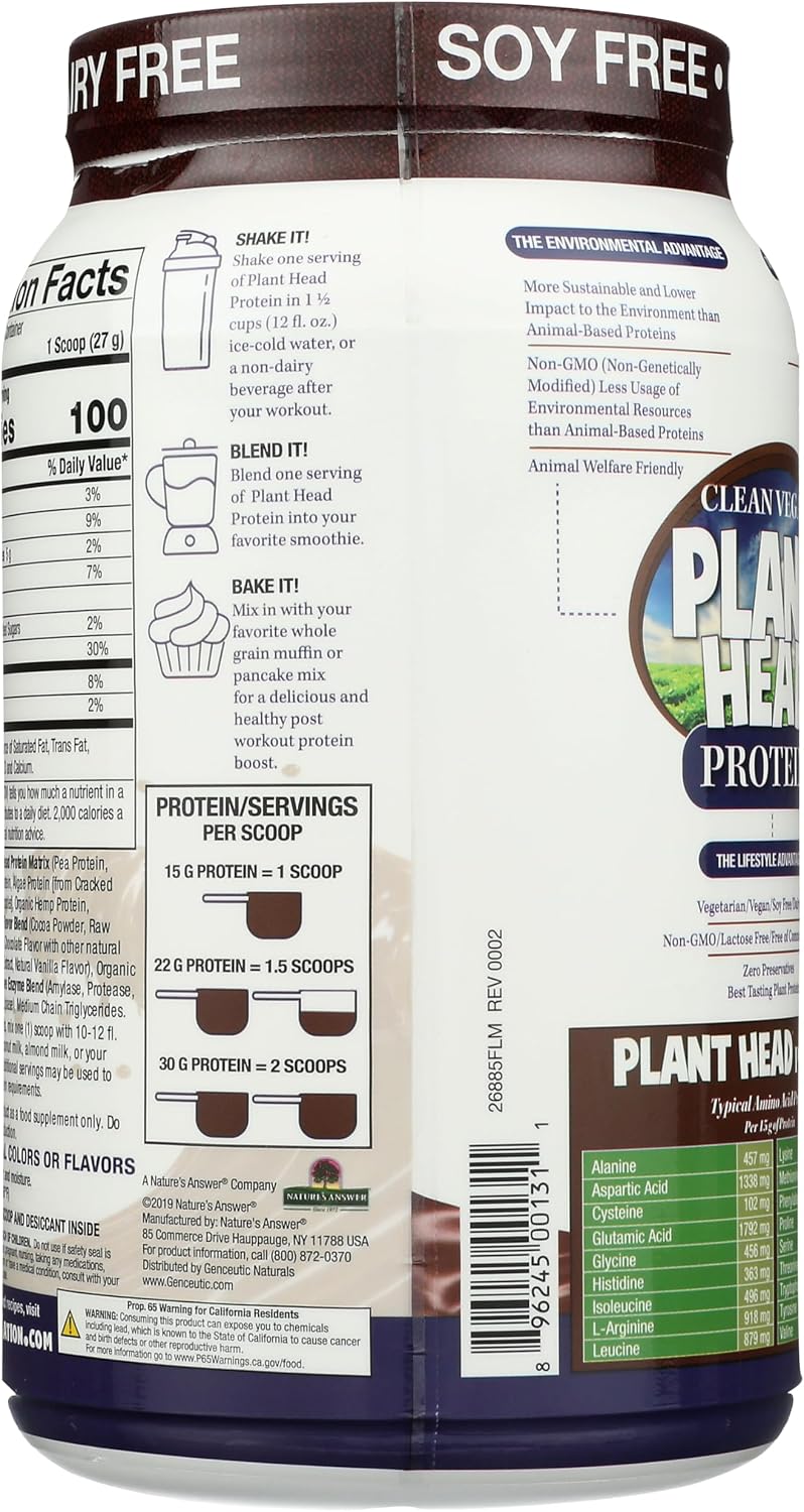 Genceutic Naturals Plant Head Protein Dietary Supplement, Chocolate, 816g - görsel 2