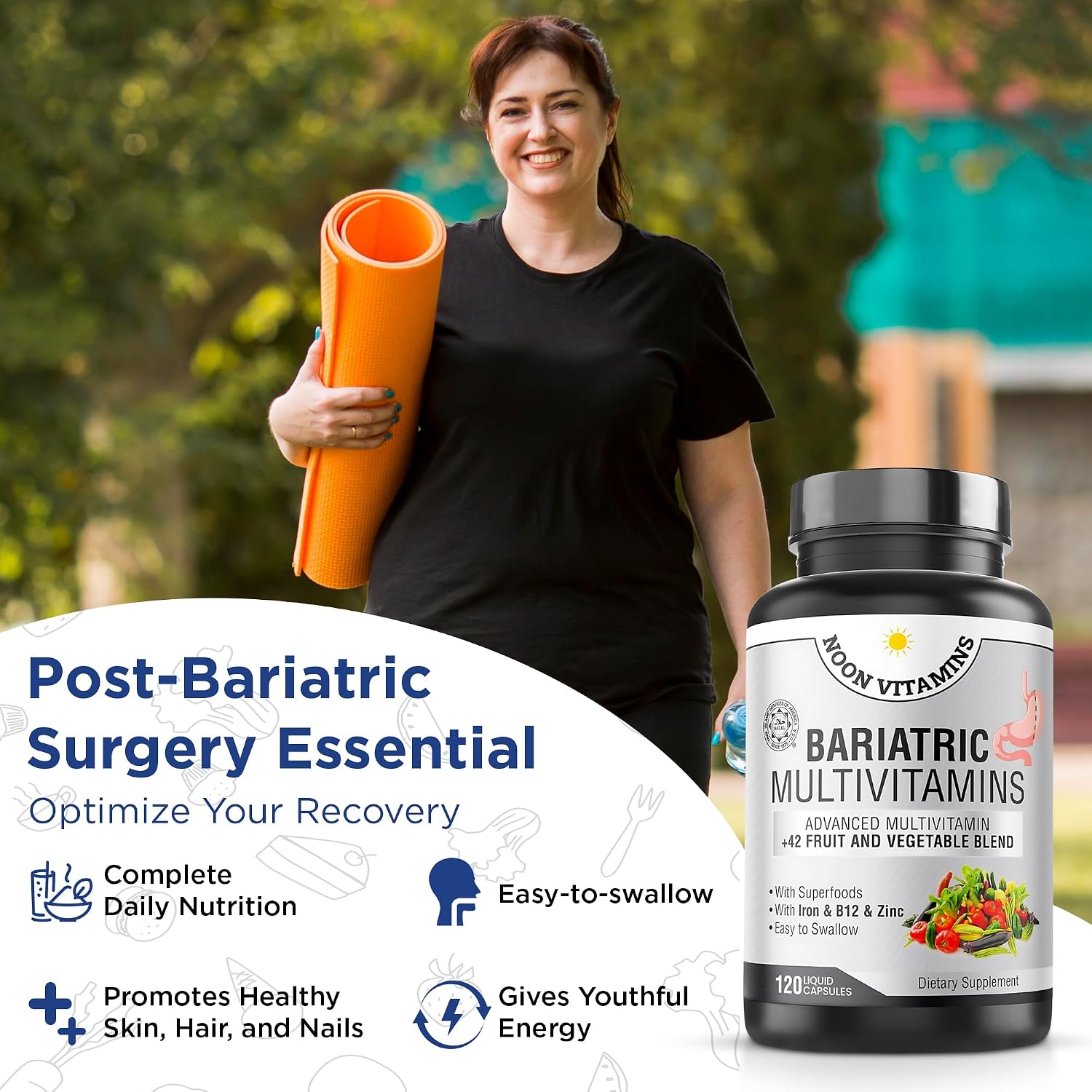 Bariatric Multivitamin with Iron for Women & Men - All-in-One 42 Superfood Blend for Energy & Immune Support - Post-Surgery Recovery, Easy-to-Swallow, Halal, Made in USA (120 Liquid Capsules) - görsel 6
