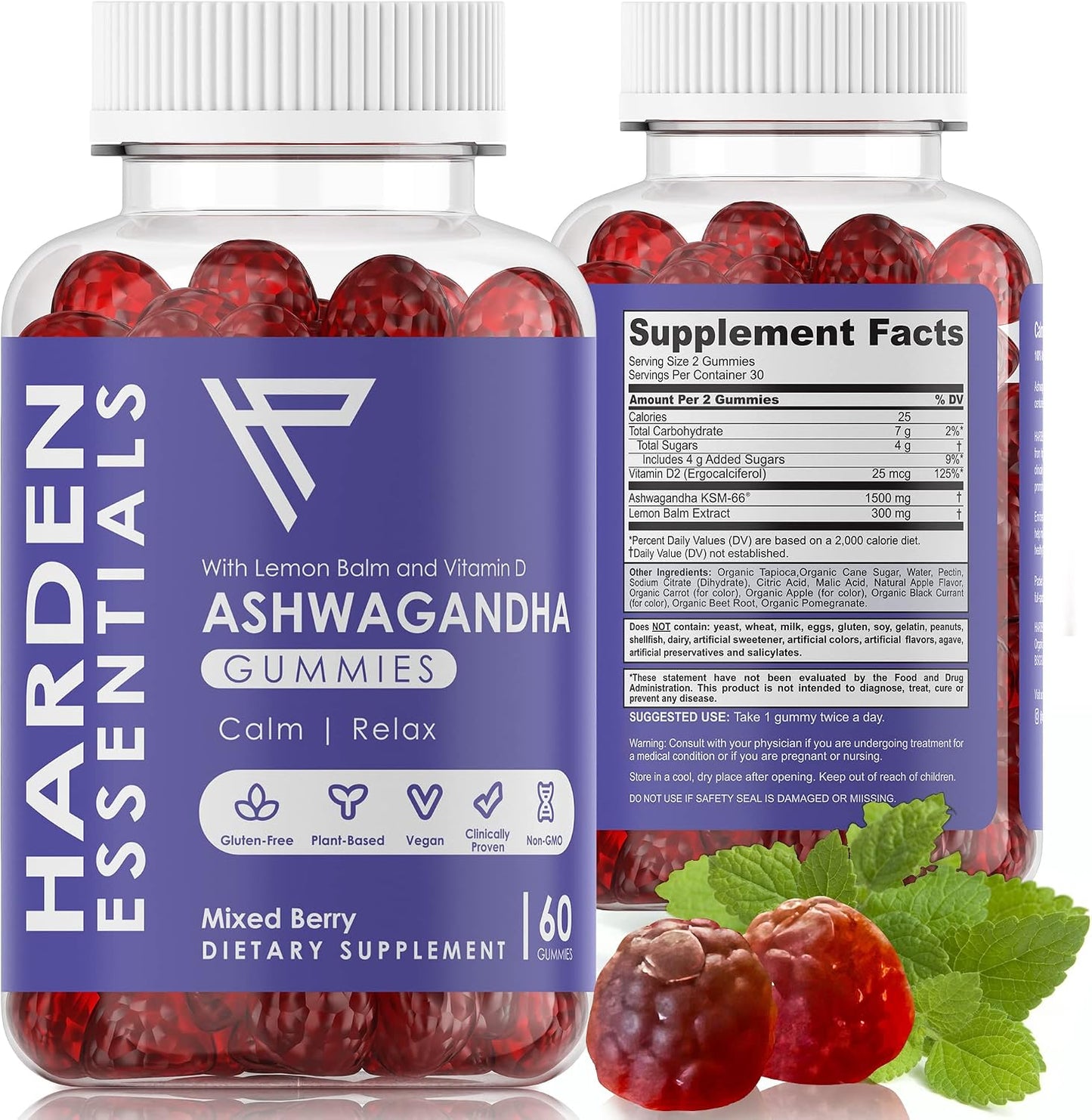 KSM-66 Ashwagandha Gummies – 1500mg Per Serving – Stress & Cortisol Support with Lemon Balm & Vitamin D – Vegan – 60 Count - görsel 1