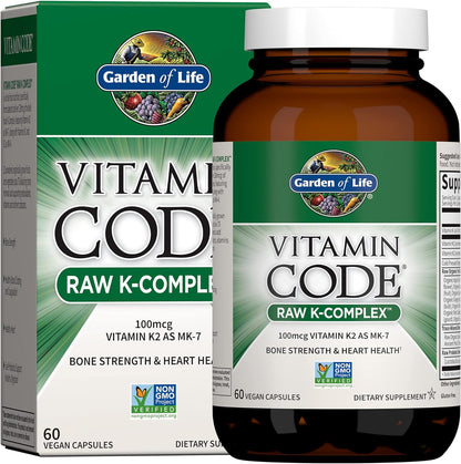 Garden of Life Raw Vitamin Code K Complex - Vitamin K1 & K2 Supplement with Probiotics, 60 Vegan Capsules