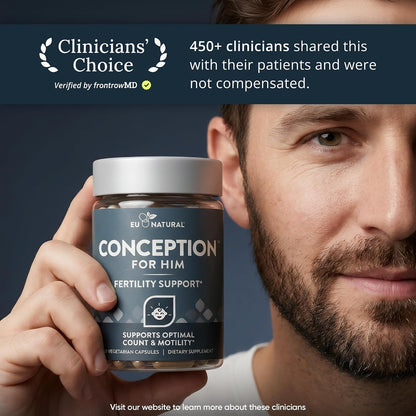 Eu Natural Conception for Him - Male Fertility Supplements with Ashwagandha, Folate & Zinc - Sperm Count, Motility & Strength Support - 60 Vegetarian Capsules