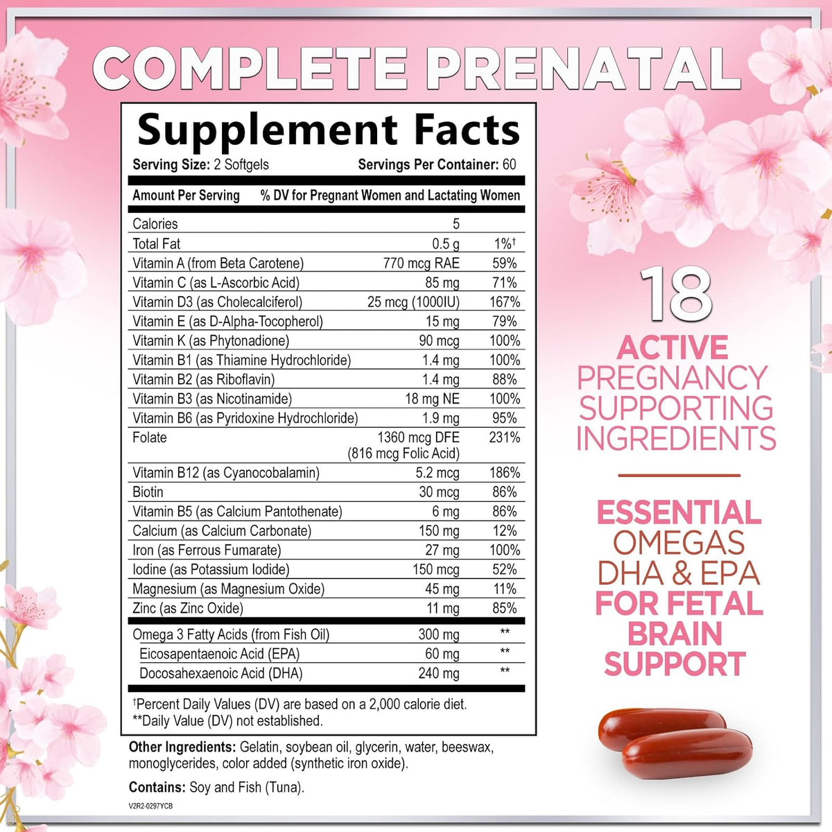 Prenatal Vitamins for Women with Folic Acid + Omega 3 DHA for Foetal Development Support – Daily Pregnancy Multivitamin – – Image 2