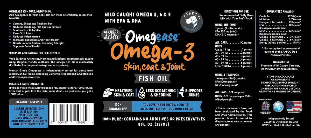 Finest For Pets Omegease 100% Pure Fish Oil for Dogs & Cats - 227 ml - görsel 8