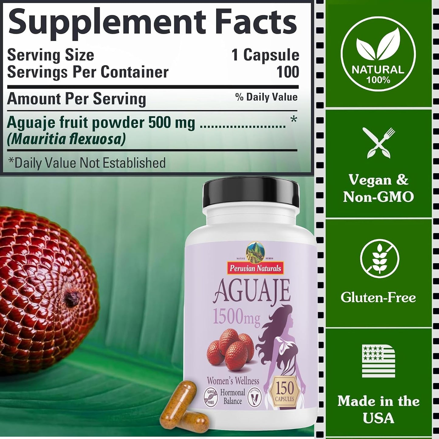 Peruvian Naturals Aguaje Capsules for Women (150 Capsules) - Natural Curves Support - görsel 2