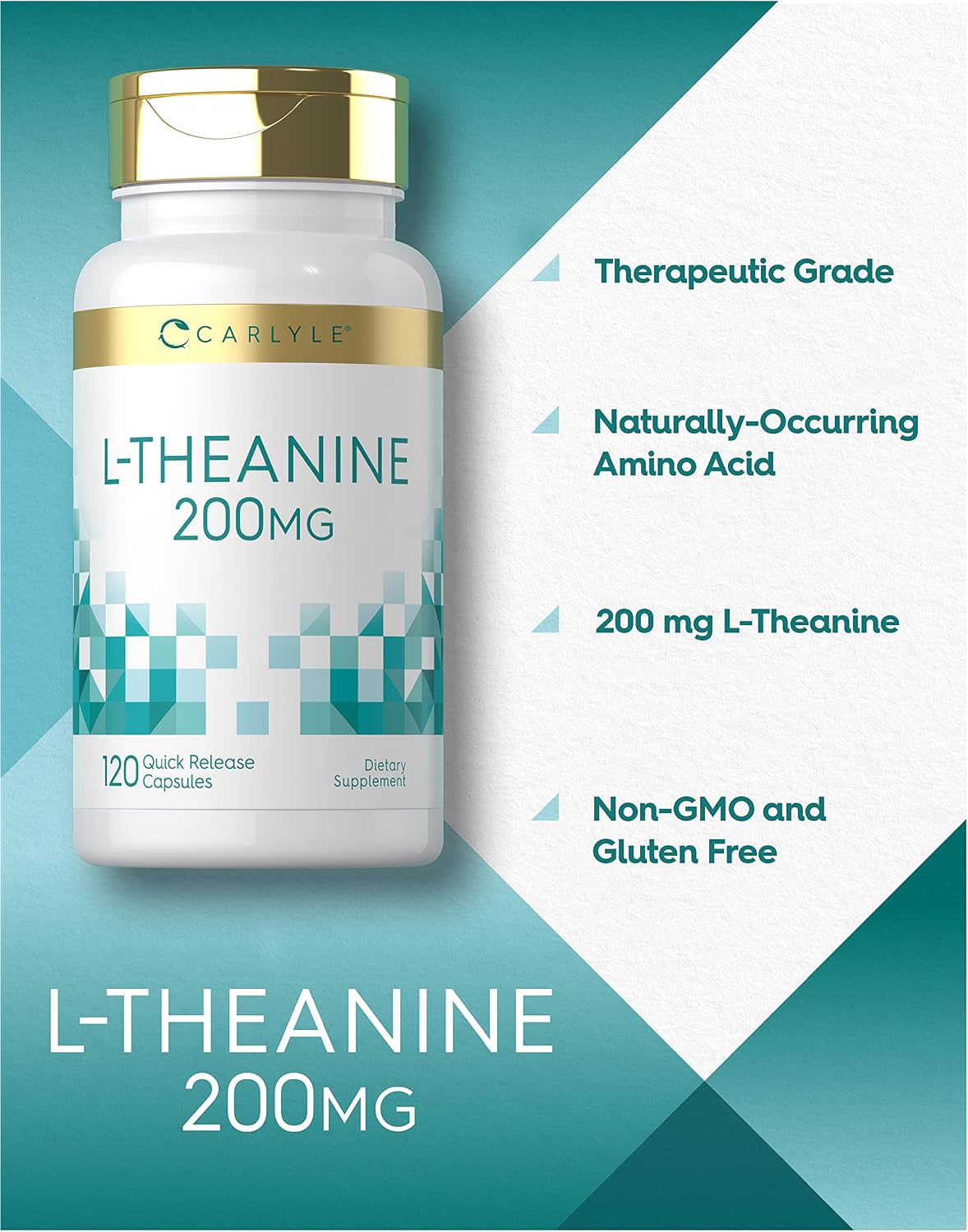 Carlyle L-Theanine 200mg Supplement - 120 Capsules, Non-GMO, Gluten-free - görsel 3