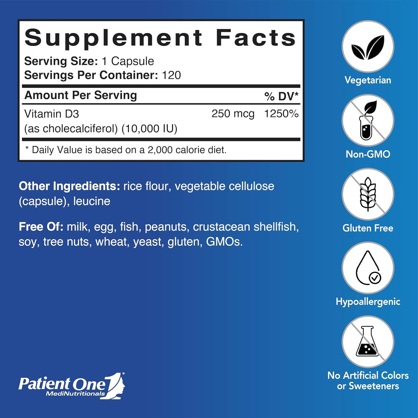 Patient One Vitamin D3 10,000 IU – Immune and Bone Health Support – 120 Capsules - görsel 2