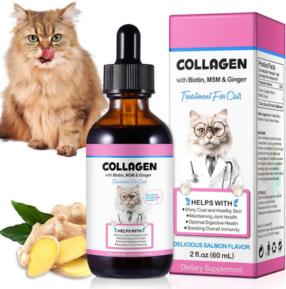Onznoz Collagen for Cats - Liquid Skin & Coat Supplement with MSM and Ginger, 60 ml