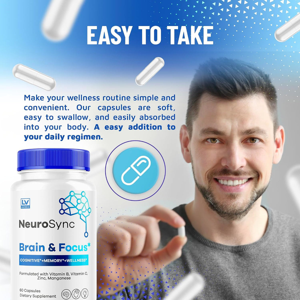 NeuroSync Brain Capsules - Brain & Focus Supplement (300 Capsules, 5-Month Supply) - görsel 4