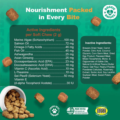 Doggie Dailies Cognitive Puppy Chews – Supplement with DHA, Selenium, Organic Ashwagandha & Antioxidants – Peanut Butter Flavour – 120 Soft Chews