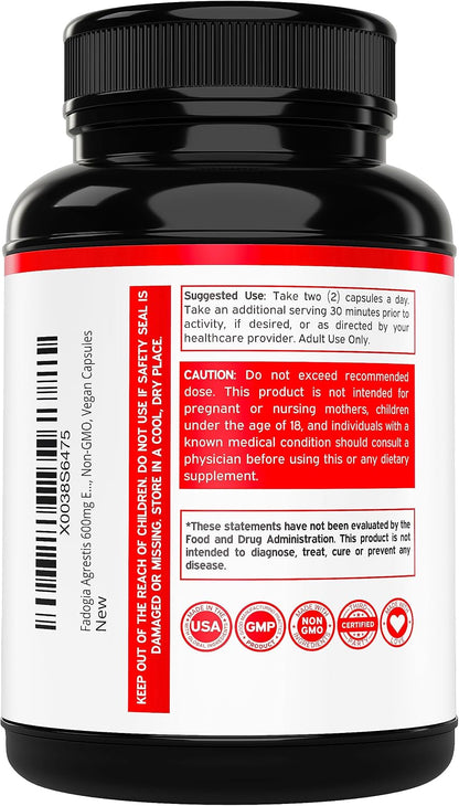 Fadogia Agrestis 600mg Extract - Maximum Strength - 180 Vegan Capsules