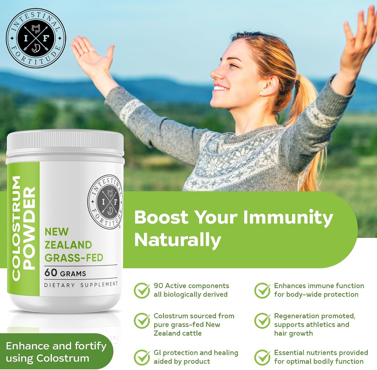 Intestinal Fortitude Grass-Fed New Zealand Colostrum Powder – 2000 mg per Serving, 60 g, Hormone & GMO Free, First-Milking Source - görsel 4