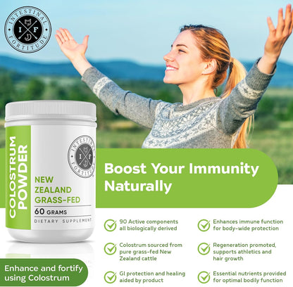 Intestinal Fortitude Grass-Fed New Zealand Colostrum Powder – 2000 mg per Serving, 60 g, Hormone & GMO Free, First-Milking Source