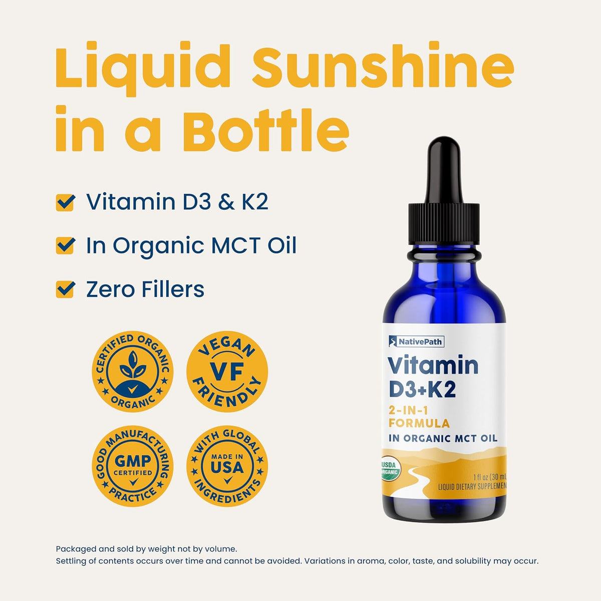NativePath D3K2 Tincture – Vitamin D3 and K2 with Organic MCT Oil, 30 ml (30 Servings) - görsel 3