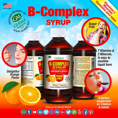 Germa B-Complex Syrup, Sugar Free, Orange Flavour, 8 fl oz