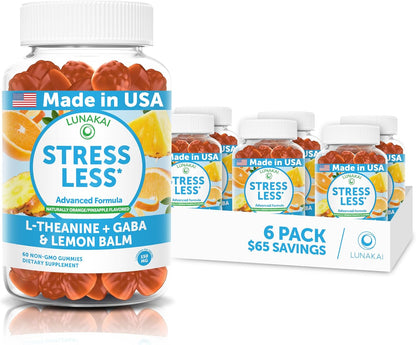 Lunakai Calm & Stress Relief Gummies – GABA + L-Theanine Supplement for Adults & Children – 60 Gummies