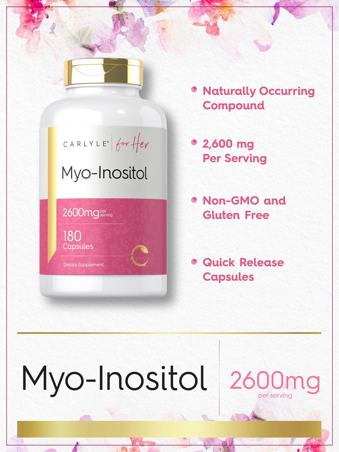 Carlyle Myo-Inositol Women's Supplement - 2600mg, 180 Capsules - görsel 4