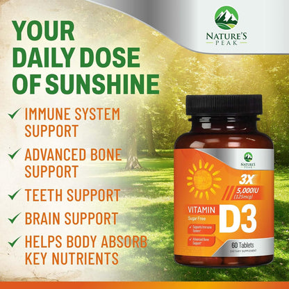 Vitamin D3 5000 IU (125 mcg) Chewable Tablets - Vegan, Gluten-free, Natural Raspberry Flavour - 60 Count