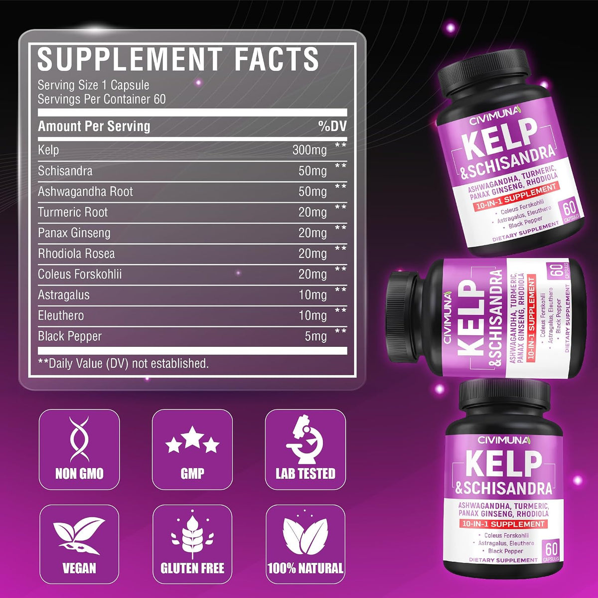Kelp Capsules with Kelp, Schisandra, Ashwagandha and More – 120 Capsules (Pack of 2) - görsel 3