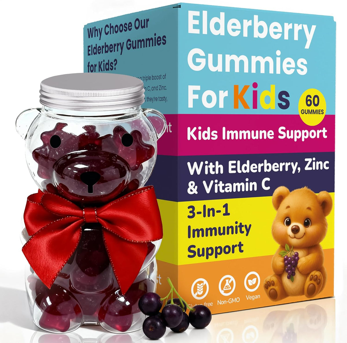 Children’s Elderberry Gummies with Vitamin C & Zinc – Immune Support Supplement (60 Gummies) - görsel 1