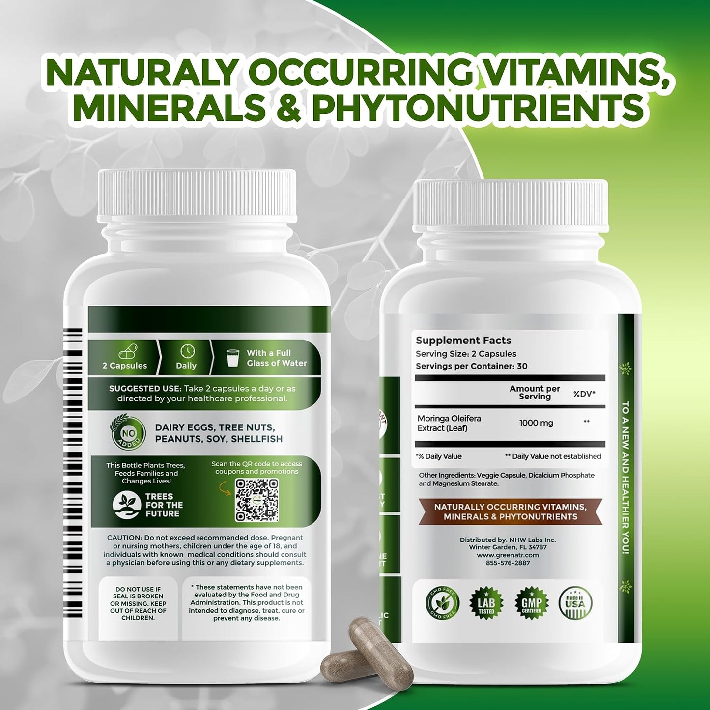 Pure Moringa Oleifera Green Superfood Capsules with Vitamin C, Omega 3 & Amino Acids - 60 Capsules - görsel 7