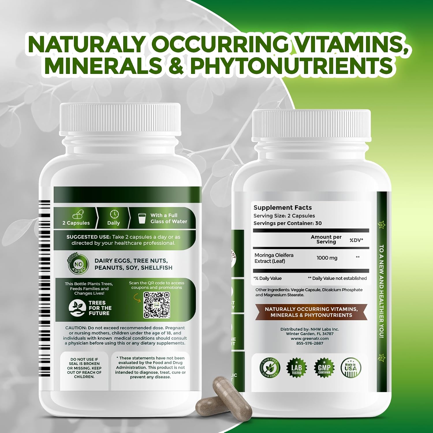 Pure Moringa Oleifera Green Superfood Capsules with Vitamin C, Omega 3 & Amino Acids - 60 Capsules - görsel 7