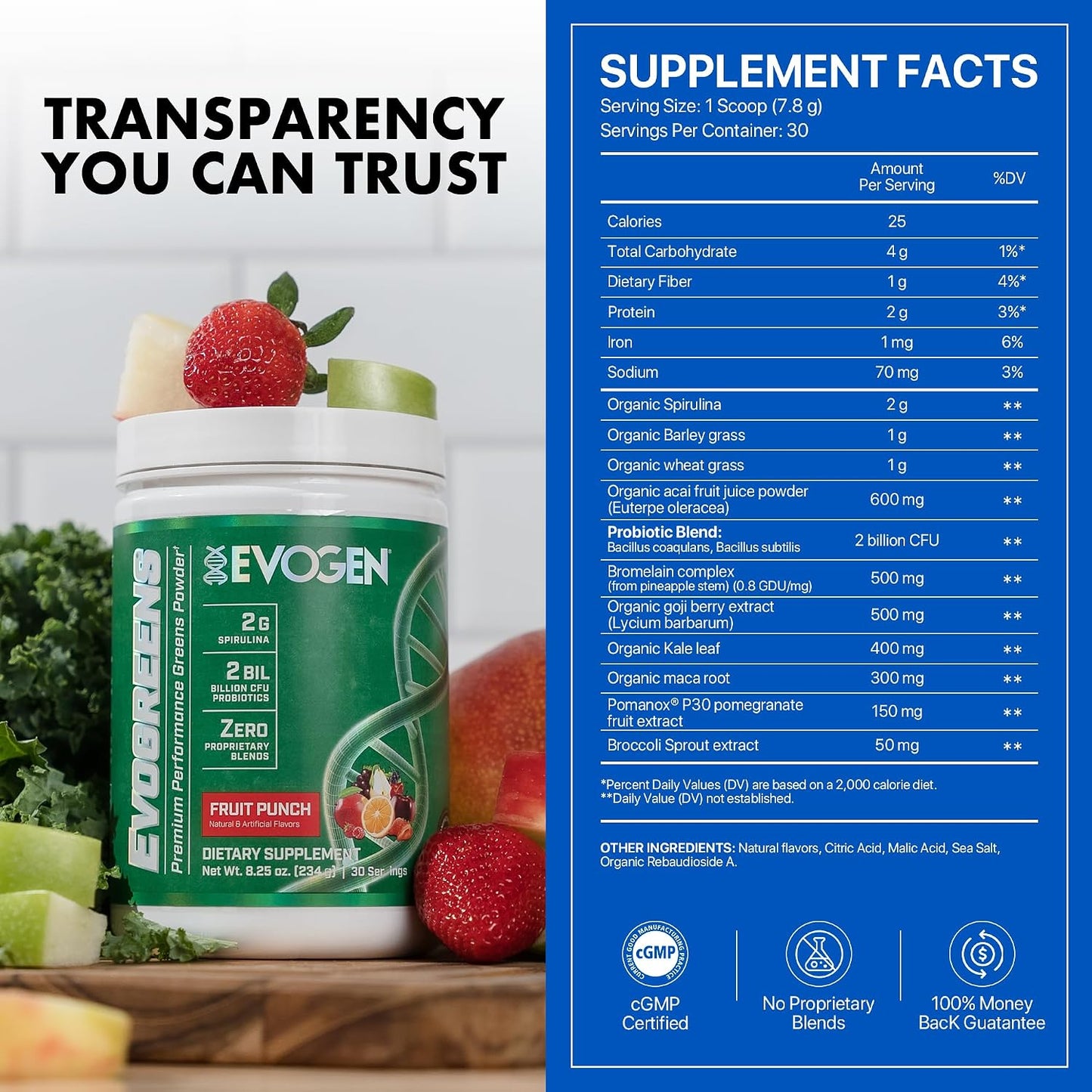 Evogen Evogreens Super Greens Powder – Fruit Punch, 30 Servings - görsel 6