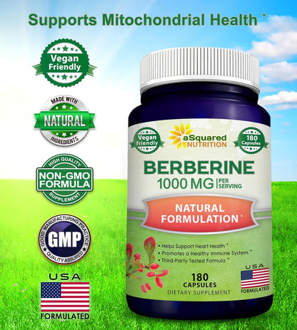 aSquared Nutrition Pure Berberine 1000 mg – 180 Vegetable Capsules