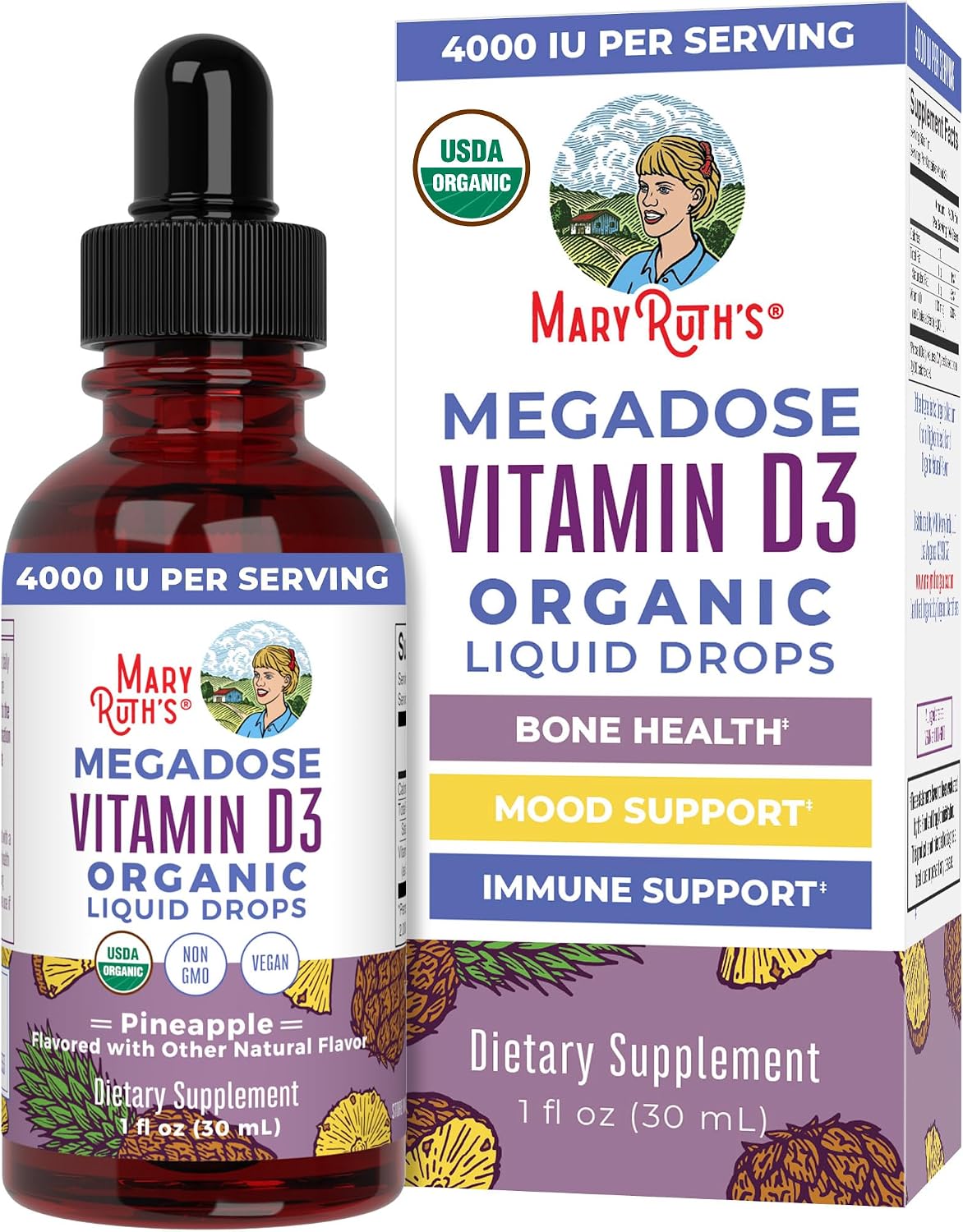 MARYRUTH'S Vitamin D3 Liquid Drops | Megadose 4000 IU | USDA Organic Liquid Vitamin D Spray for Adults & Kids | Immune Support & Bone Health | Vegan | Gluten-free | Non-GMO | 30 Servings - görsel 1