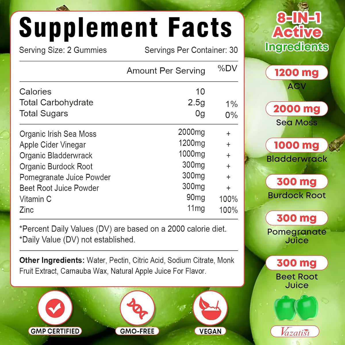 Vazatisi Apple Cider Vinegar Gummies with Sea Moss - 2 Pack, 120 Gummies - görsel 7