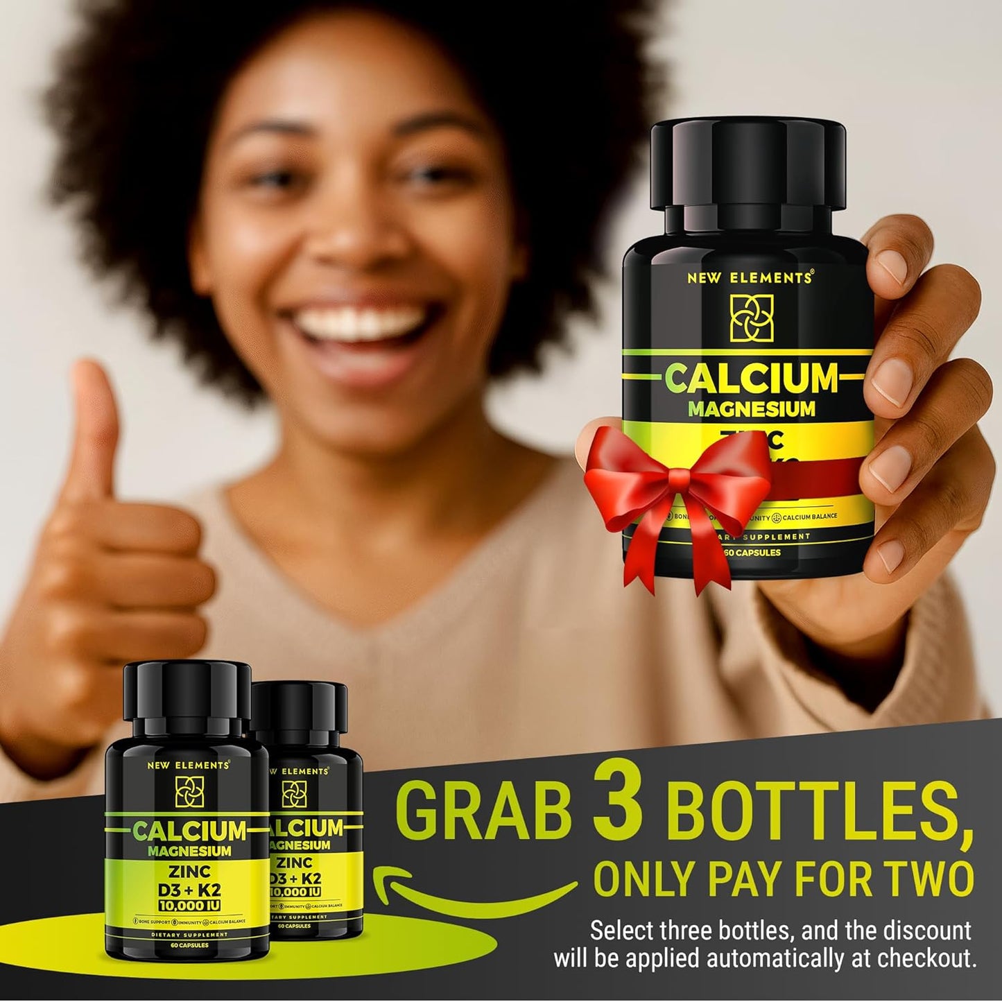 Vitamin D3 K2 with Magnesium Glycinate + Zinc & Calcium - 10,000 IU D3, 200mcg K2 (MK-7) - Vegan, Non-GMO - görsel 2