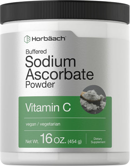 Horbäach Buffered Sodium Ascorbate Vitamin C Powder | 454 g | Vegan, Non-GMO, and Gluten-free Food Supplement