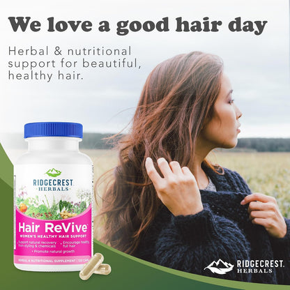 RidgeCrest Herbals Hair ReVive, Nutritional Hair Supplement with Vitamin C, Biotin (6000mcg), Zinc and Copper, Hair Vitamins for Women (120 Capsules, 30 Servings)