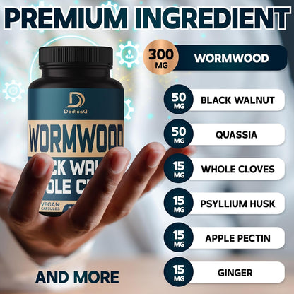DEDICAD 12in1 Wormwood Black Walnut Clove Capsules - Immune and Wellbeing Support - 90 Vegan Capsules (3-Month Supply)