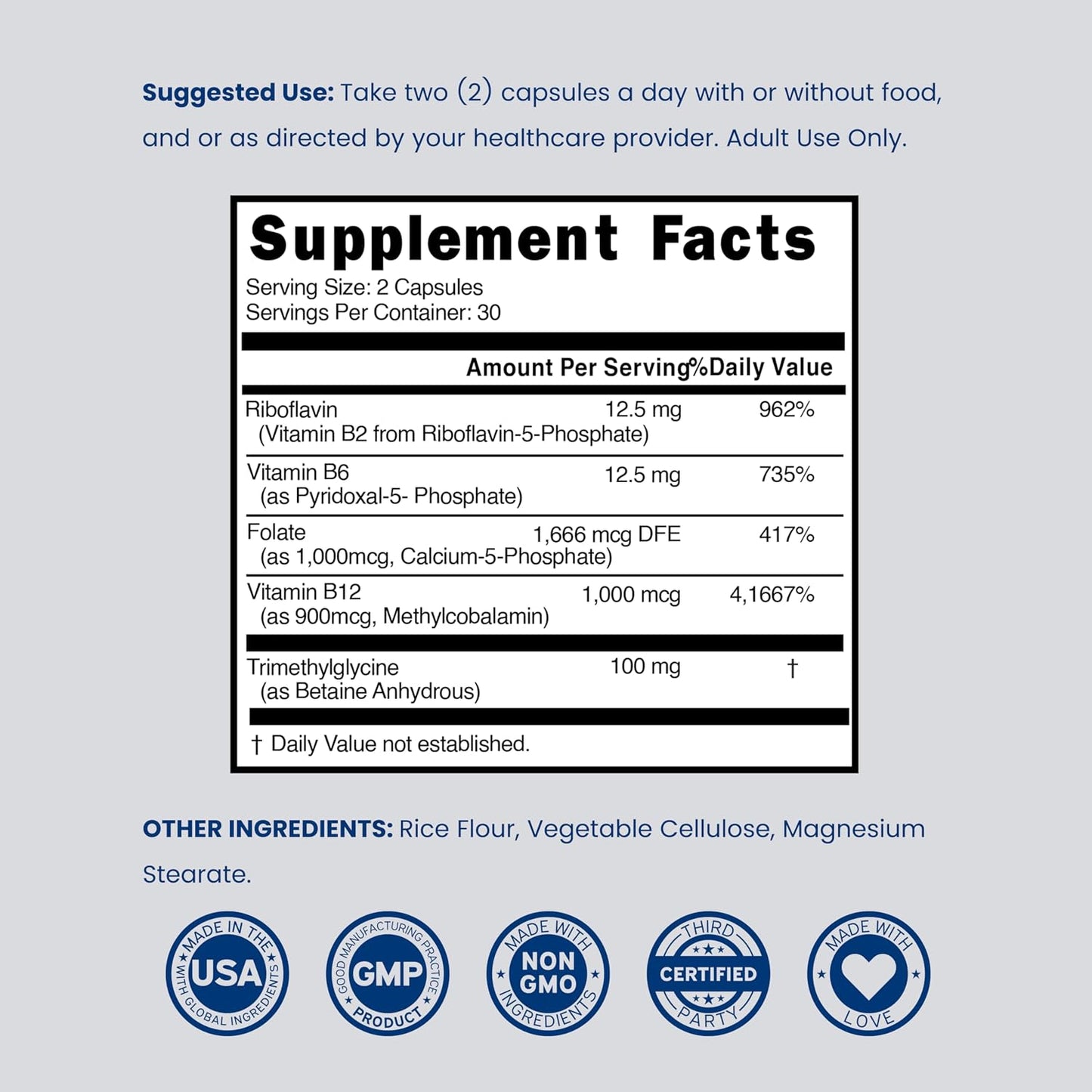Methylated Multivitamin - Methylated B Complex with TMG and Methylfolate - Non-GMO, Gluten-free - 120 Capsules - görsel 6