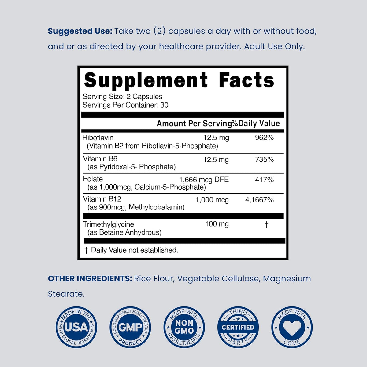 Methylated Multivitamin - Methylated B Complex with TMG and Methylfolate - Non-GMO, Gluten-free - 120 Capsules - görsel 6