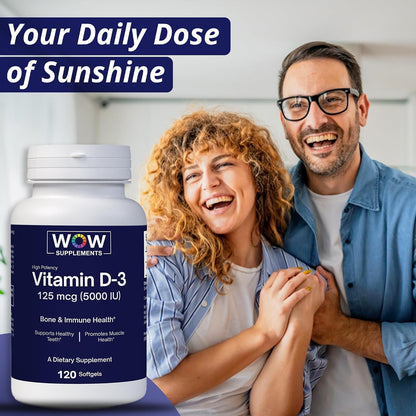 Vitamin D3 5000 IU Soft gel capsules - 125 mcg - Non-GMO, Gluten-free - 120 Count