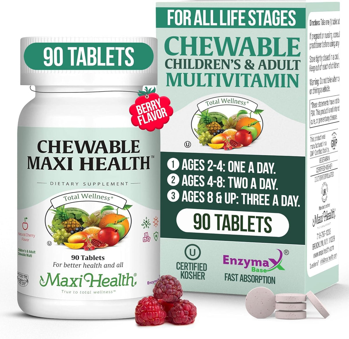 Maxi Health Chewable Multivitamin with Iron - Cherry Flavour - 90 Tablets - görsel 1