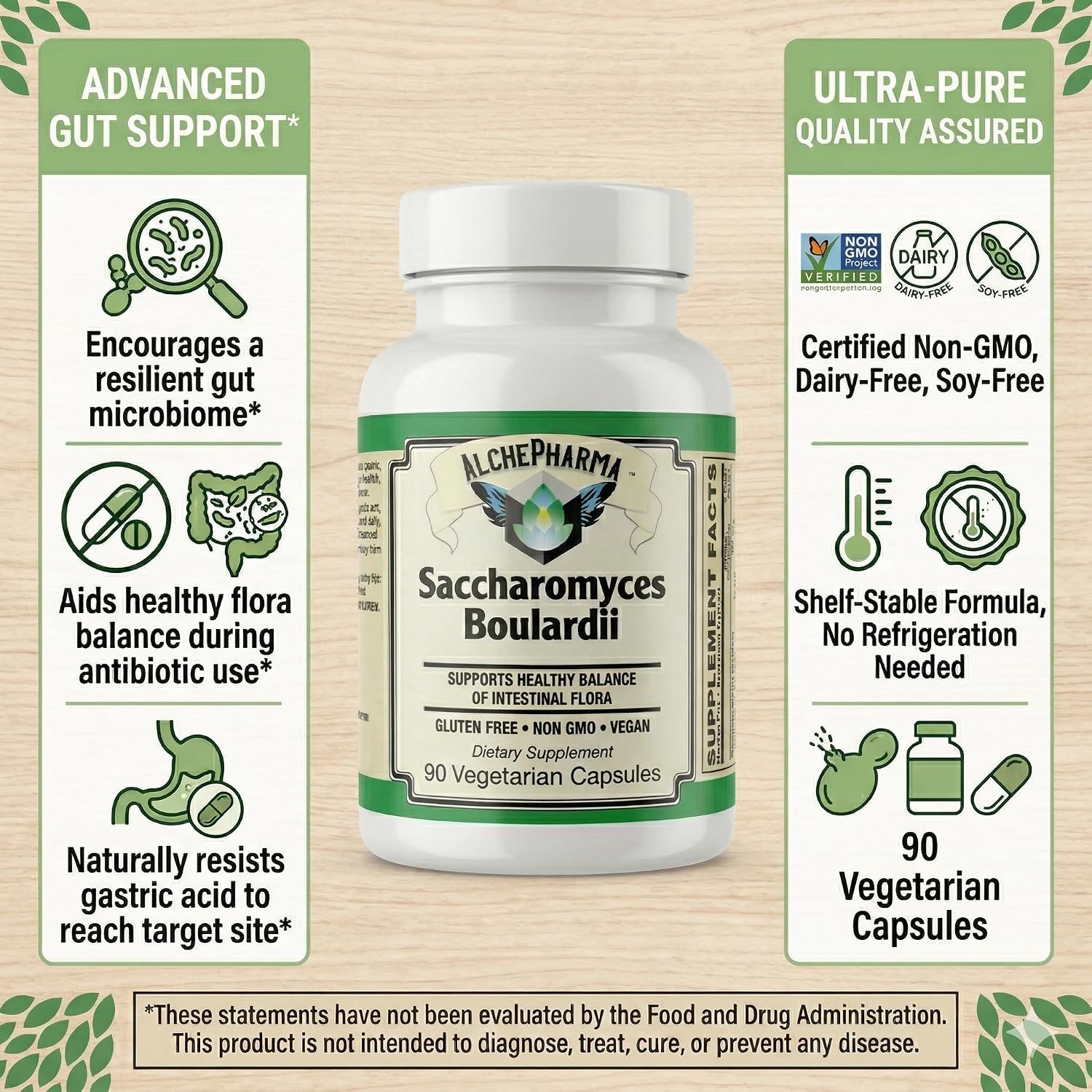 AlchePharma Saccharomyces Boulardii – Non-GMO – Dairy-Free Probiotic - görsel 2